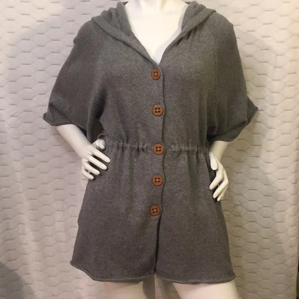 Anthro Sparrow Grey Sweater with Zipper Hoodie  S